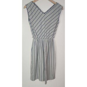 Vtg. Lanz Originals Women's Sz. S Grey & Blue Stipe Midi Sleeveless Dress